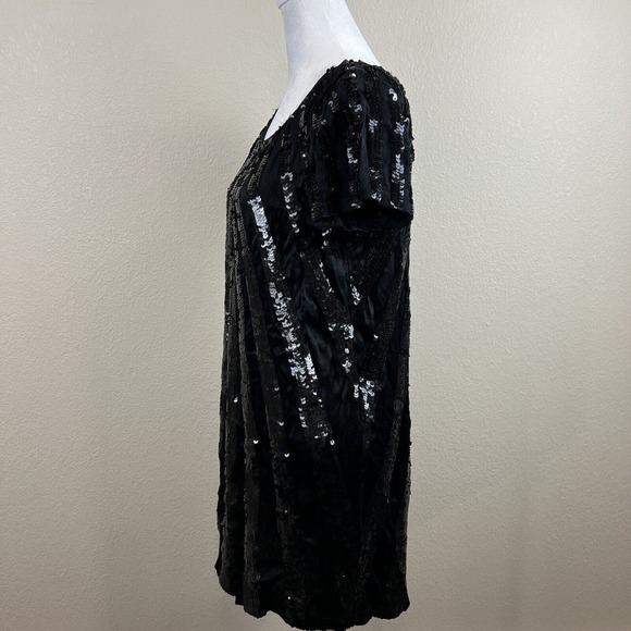 French Connection Dress Women Six Glitter Sequin Little Black Dress Short Sleeve - Picture 7 of 13